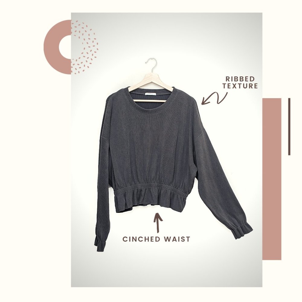 Zara Ribbed Cinched Waist Charcoal Sweater Top